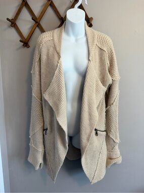 Rapsodia Alpaca Blend Waterfall Open Front Cardigan Beige Cream Large